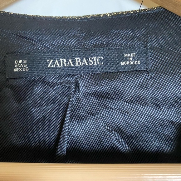 ZARA WRAP STYLE GOLD BELTED METALLIC THREAD BLAZER DRESS V NECK S - Picture 8 of 8